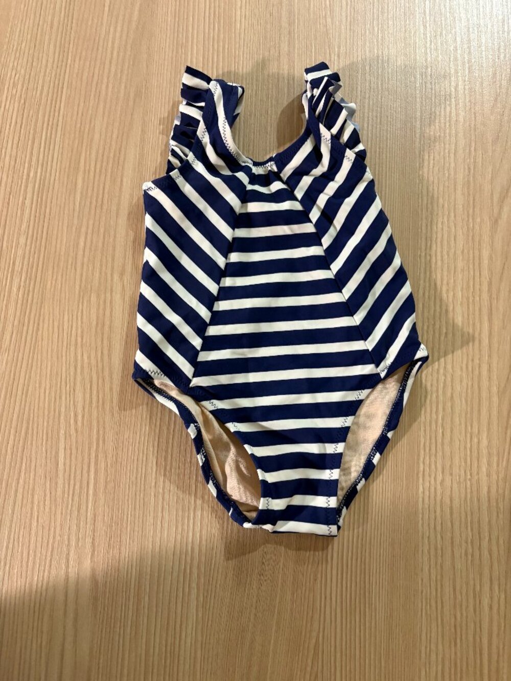 Tea Collection Striped Swimsuit 9-12 Months Navy Blue and White Ruffle Sleeves
